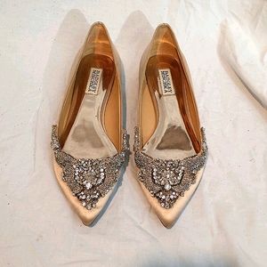 BADGLEY MISCHKA Jeweled Pointed Satin Ballet Flats